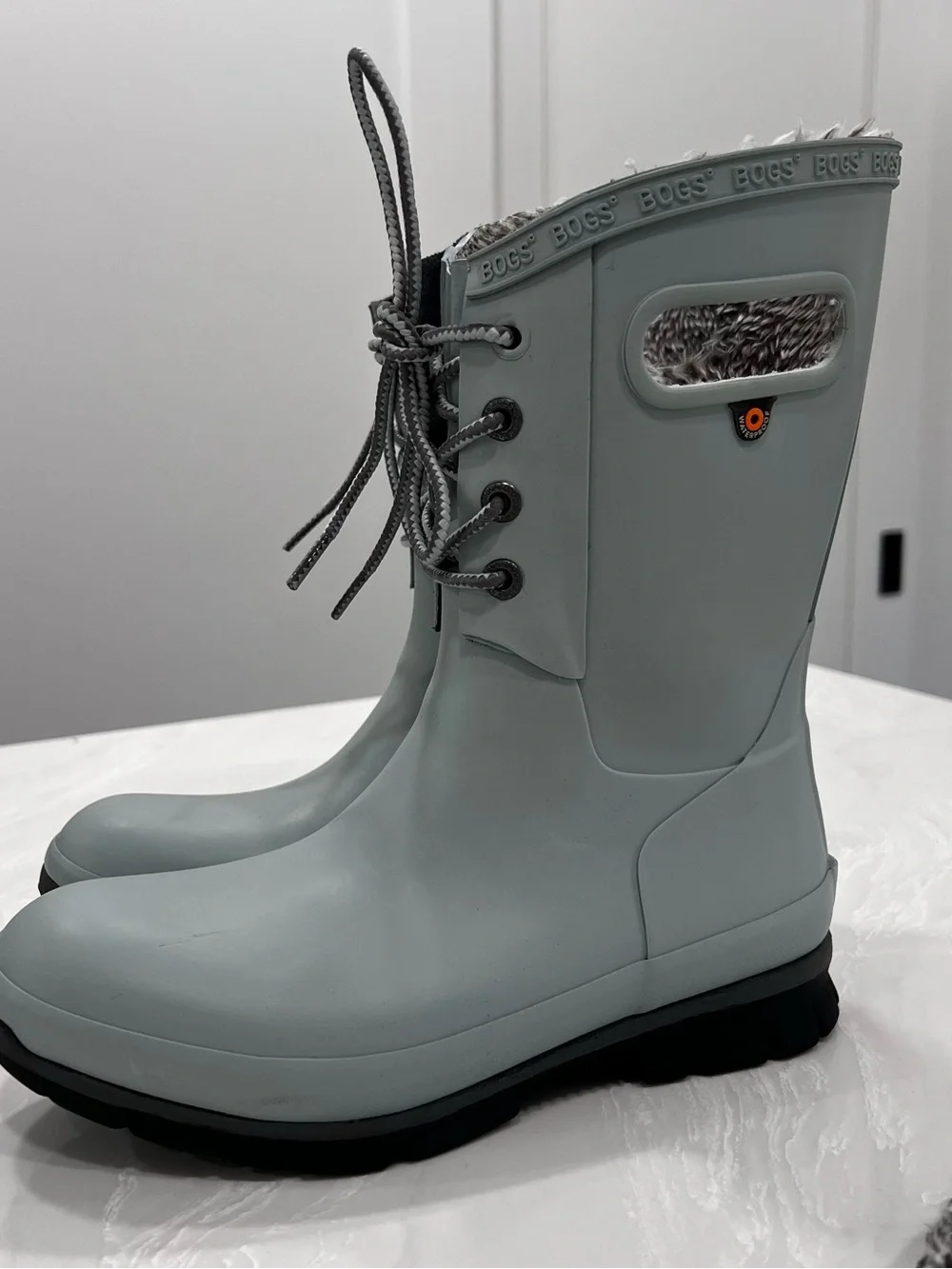 Bogs Amanda II Lace Up Rain Boots Jade Sage Green Lined Waterproof Womens Size 6